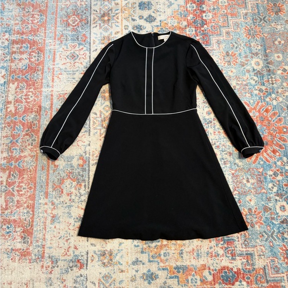 LOFT Dresses & Skirts - Loft black long-sleeved dress with white piping detail